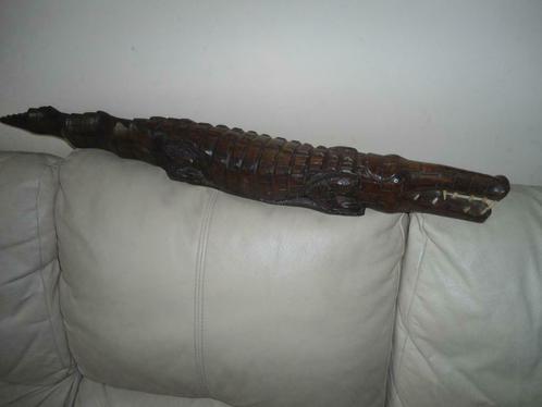 Magnifique Rare Grand Crocodile ( 87 CM ) Bois Très Bon état, Antiek en Kunst, Kunst | Beelden en Houtsnijwerken, Ophalen of Verzenden