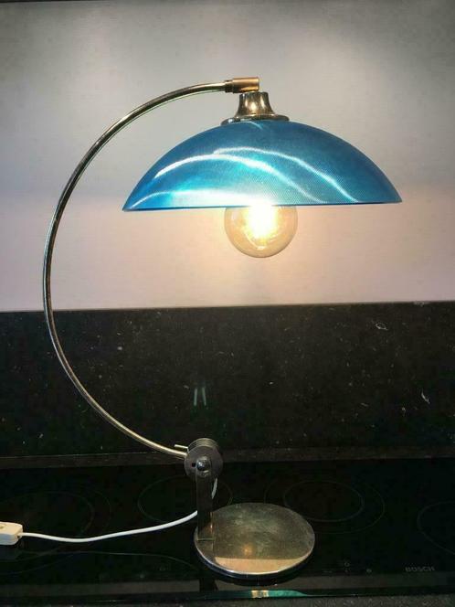 tafellamp arc met holophane lichtdiffuser, Huis en Inrichting, Lampen | Tafellampen, Gebruikt, 50 tot 75 cm, Glas, Metaal, Ophalen of Verzenden