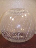 VASE ART DECO "BOULE"CRISTAL OPALESCENT STRIE DE BLANC SIGNE, Enlèvement ou Envoi