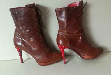 596B* JUST CAVALLI bottillons bruns de luxe tt cuir (38), Brun, Porté, Envoi, Bottes hautes
