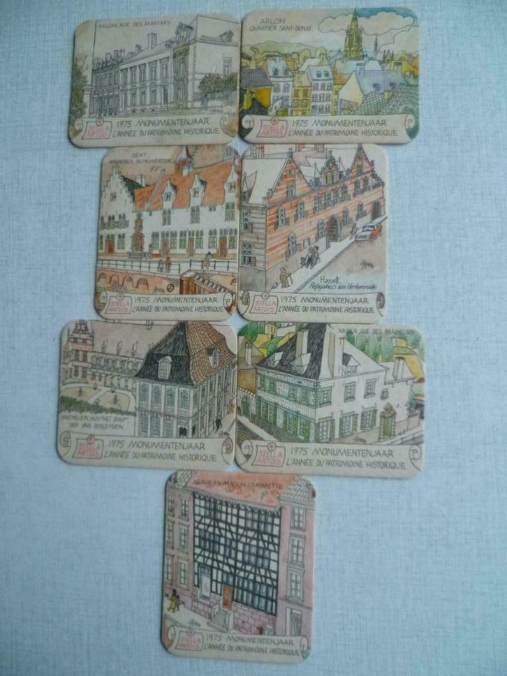 7 sous-bock Stella Artois 1975 année patrimoine historique, Collections, Marques de bière, Utilisé, Sous-bock, Stella Artois, Enlèvement ou Envoi