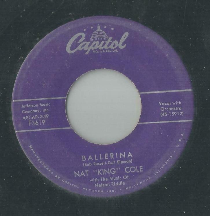 Nat King Cole – You are my first love / Ballerina - Single, Cd's en Dvd's, Vinyl Singles, Gebruikt, Single, Jazz en Blues, 7 inch