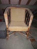 oude rieten en rotan fauteuil, Huis en Inrichting, Fauteuils, Riet of Rotan, Gebruikt, Vintage, Ophalen