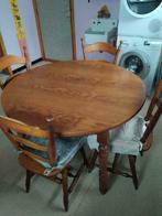 Uitschuifbare eettafel met 4 stoelen, Huis en Inrichting, Stoelen, Ophalen, Gebruikt, Bruin, Eiken