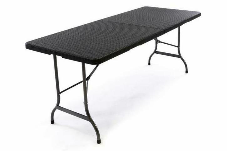 Klaptafel Tuintafel Rotan-Look 180 x 75 cm Zwart. Tot 170kg, Tuin en Terras, Tuinmeubel-accessoires, Nieuw, Ophalen of Verzenden