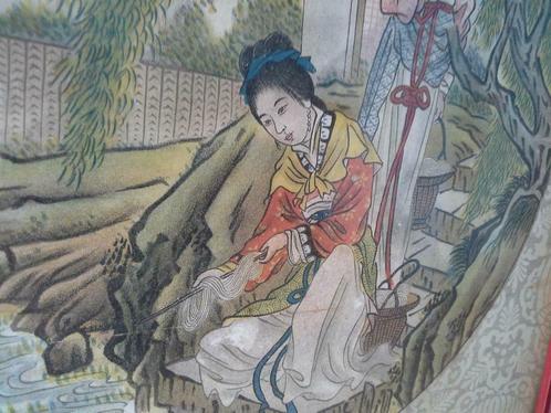 Chinees drieluik schilderij paard bloem vrouw aan water a72a, Huis en Inrichting, Woonaccessoires | Schilderijen, Tekeningen en Foto's