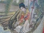 Chinees drieluik schilderij paard bloem vrouw aan water a72a, Overige typen, Minder dan 50 cm, Ophalen of Verzenden, Zo goed als nieuw