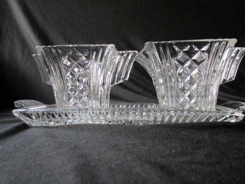 Art Deco 3 delig melk- en suikersetje in wit glas, Antiek en Kunst, Curiosa en Brocante, Ophalen of Verzenden