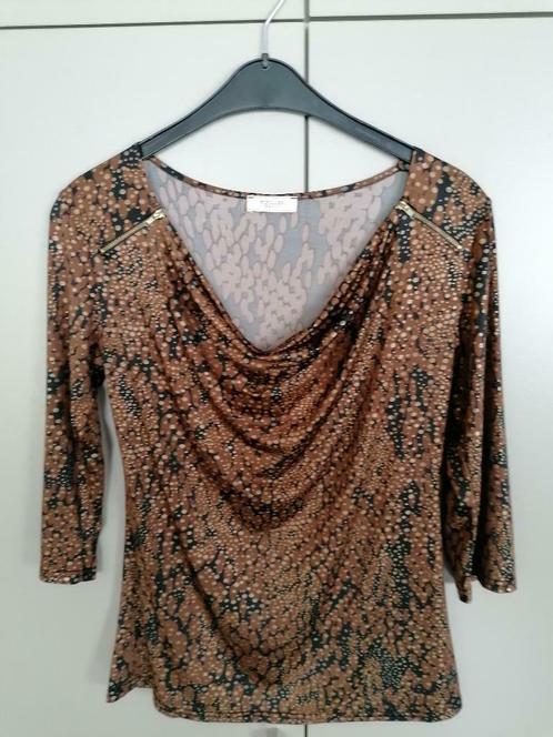 Blouse/shirt bruin-zwart-goud met driekwartmouw, Kleding | Dames, Blouses en Tunieken, Zo goed als nieuw, Maat 36 (S), Overige kleuren