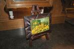 Kleine Antieke schilderij op houten schildersezel H 30 B 22, Antiek en Kunst, Ophalen of Verzenden