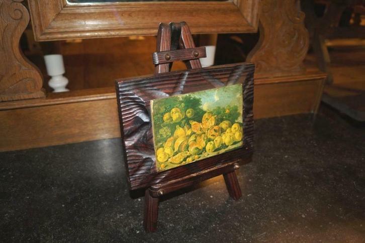 Kleine Antieke schilderij op houten schildersezel H 30 B 22, Antiek en Kunst, Kunst | Schilderijen | Klassiek, Ophalen of Verzenden
