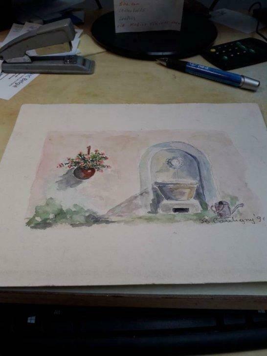 Aquarelle sur feuille cartonnée de R. Coutigny 1991, Antiquités & Art, Art | Peinture | Moderne, Enlèvement ou Envoi