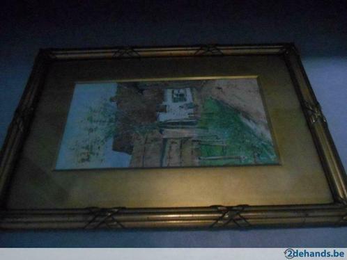 schilderijtje 1910 frisse kleuren boerderijtje ondertekend, Antiquités & Art, Art | Peinture | Moderne