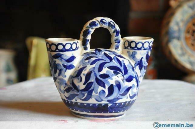 vase faience art deco wasmuel fleur bleu (13), Antiquités & Art, Antiquités | Céramique & Poterie