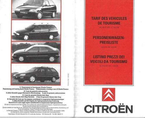 Citroën prijslijst 1994 Zwitserland, Livres, Autos | Brochures & Magazines, Comme neuf, Citroën, Envoi