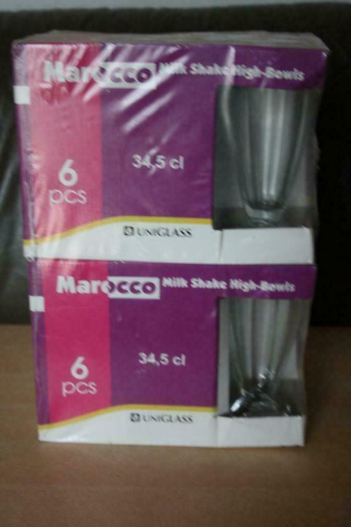 Nieuw in folie : Ijscoupe milkshake glas Uniglass Marokko, Huis en Inrichting, Keuken | Servies, Nieuw, Glas of Glazen, Overige stijlen