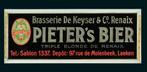 plaque tôle Pieter‘s Bier  1920  Molenbeek Laeken brasserie, Ophalen of Verzenden