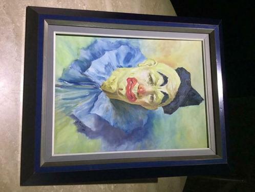 Peinture à l'huile "Le Clown triste" avec un très bel encadr, Antiek en Kunst, Kunst | Schilderijen | Klassiek, Ophalen of Verzenden