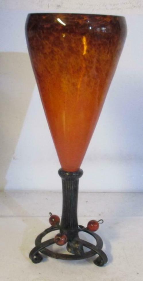 rare vase Schneider sur pied et socle en fer forgé à fruits, Antiquités & Art, Antiquités | Verre & Cristal, Envoi