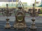Bronzen klok + kandelaars, prima staat., Antiquités & Art, Enlèvement