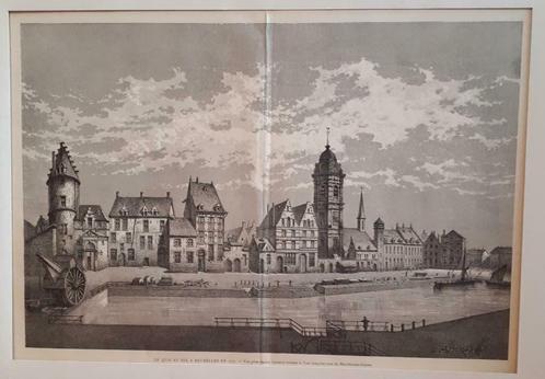 Gravure ancienne Bruxelles le quai au sel 1732, Antiquités & Art, Curiosités & Brocante, Enlèvement