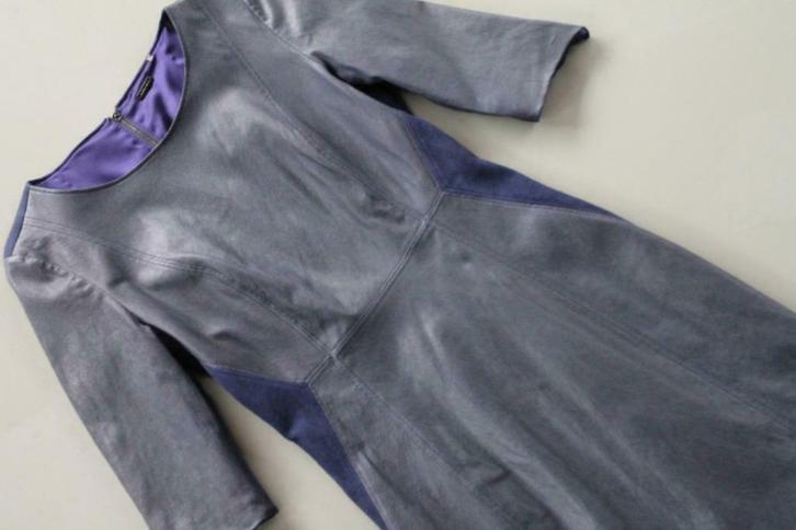 ZGAN donkerblauwe leder/suede jurk Elie Tahari, gevoerd, Kleding | Dames, Jurken, Zo goed als nieuw, Maat 36 (S), Blauw, Boven de knie