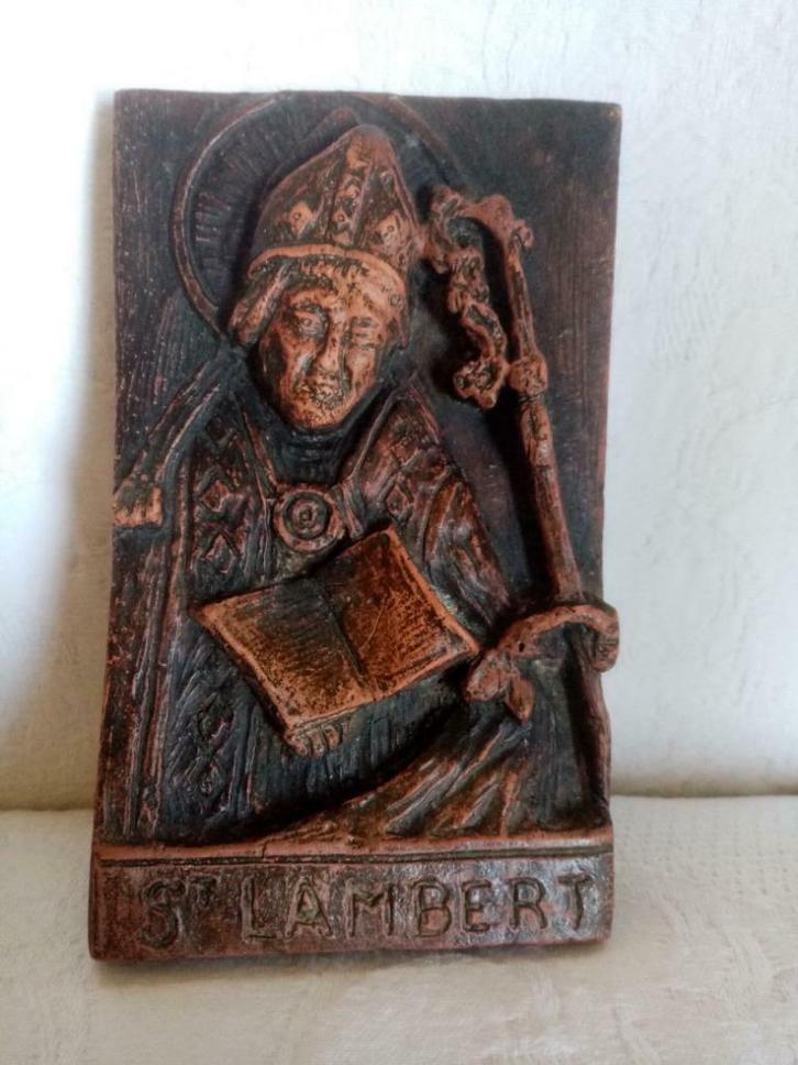 Religieus terracotta wandbord eind 19e eeuw (16 / 9.5c, Antiek en Kunst, Antiek | Keramiek en Aardewerk, Ophalen of Verzenden