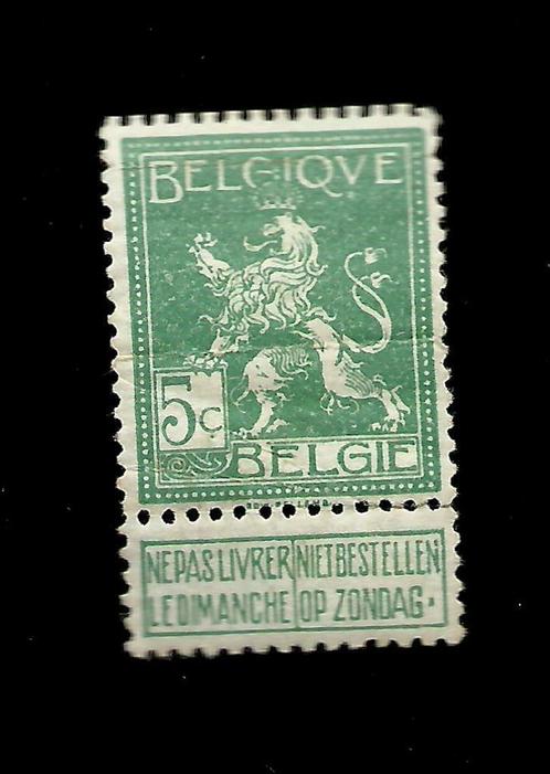 Postzegel van 5 cent van Belgie Leopold 2 van het jaar 1912,, Postzegels en Munten, Postzegels | Europa | België, Postfris, Koninklijk huis