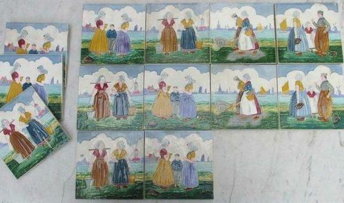 antieke tegels Hollands landschap folklore dames 160, Antiquités & Art, Antiquités | Céramique & Poterie