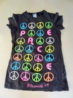 Zwart T-shirt met vredestekens in fluo kleuren, Garçon ou Fille, MET, Chemise ou À manches longues, Utilisé