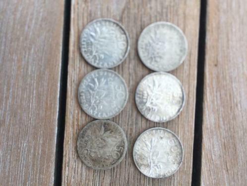 Zilveren 50 centimes Frankrijk diverse jaren, Postzegels en Munten, Munten | Europa | Niet-Euromunten, Losse munt, Frankrijk, Zilver