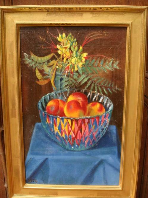 LEON DEVOS °1897-1974 Nervia huile Nature morte aux pêches, Antiquités & Art, Art | Peinture | Moderne, Enlèvement