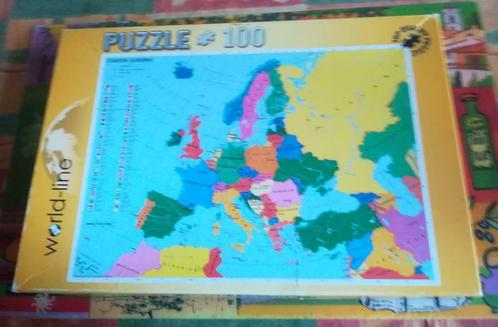 Puzzle Europe politique 100 pièces., Hobby en Vrije tijd, Denksport en Puzzels, Zo goed als nieuw, Legpuzzel, Minder dan 500 stukjes