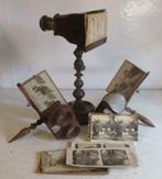 3 antieke stereoscopen, één op voet met skelet kaart  5, Envoi