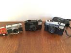 4 zwarte fotocameraatjes fototoestelletjes jaren 70 vintage, Konica, Gebruikt, Ophalen of Verzenden, Compact