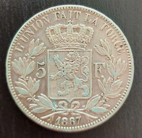 Belgium 1867 - 5 Fr. Zilver - Leopold II - Morin 154a - Pr, Timbres & Monnaies, Monnaies | Belgique, Monnaie en vrac, Argent, Argent