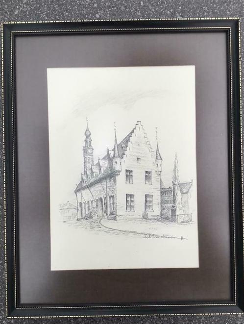 Dessin au crayon de la halle aux draps de Herentals., Maison & Meubles, Accessoires pour la Maison | Peintures, Dessins & Photos