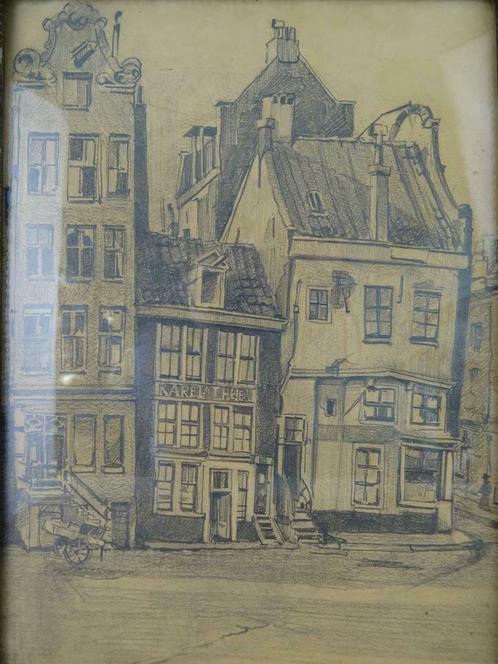 Dessin ancien Oudenkerksplein Dessin Oudekerksplein 1934, Antiquités & Art, Art | Dessins & Photographie, Enlèvement ou Envoi