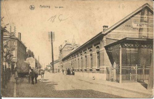 Postkaart Antoing - Het station met paardenkoets, Verzamelen, Postkaarten | België, Ongelopen, Henegouwen, 1920 tot 1940, Ophalen of Verzenden