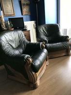 2 fauteuils en cuir vert et chêne, Maison & Meubles, Comme neuf, Enlèvement, Cuir