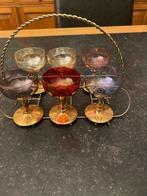 6 gekleurde en gouden likeurglazen - Vintage, Antiek en Kunst, Ophalen of Verzenden
