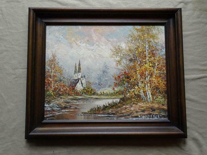 Schilderij landschap herfst / winter Marie Charlot, Antiek en Kunst, Kunst | Schilderijen | Klassiek, Ophalen