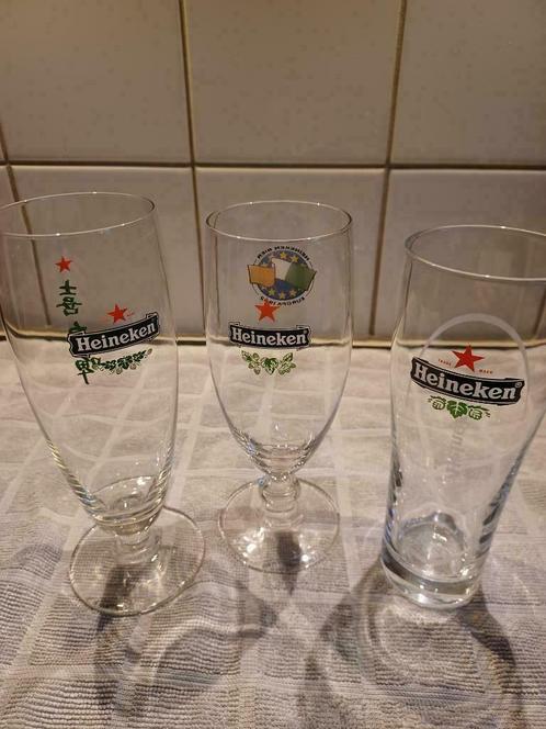 HEINEKEN (deel 4): speciale glazen  3 stuks, Collections, Verres & Petits Verres, Comme neuf, Verre à bière, Enlèvement ou Envoi