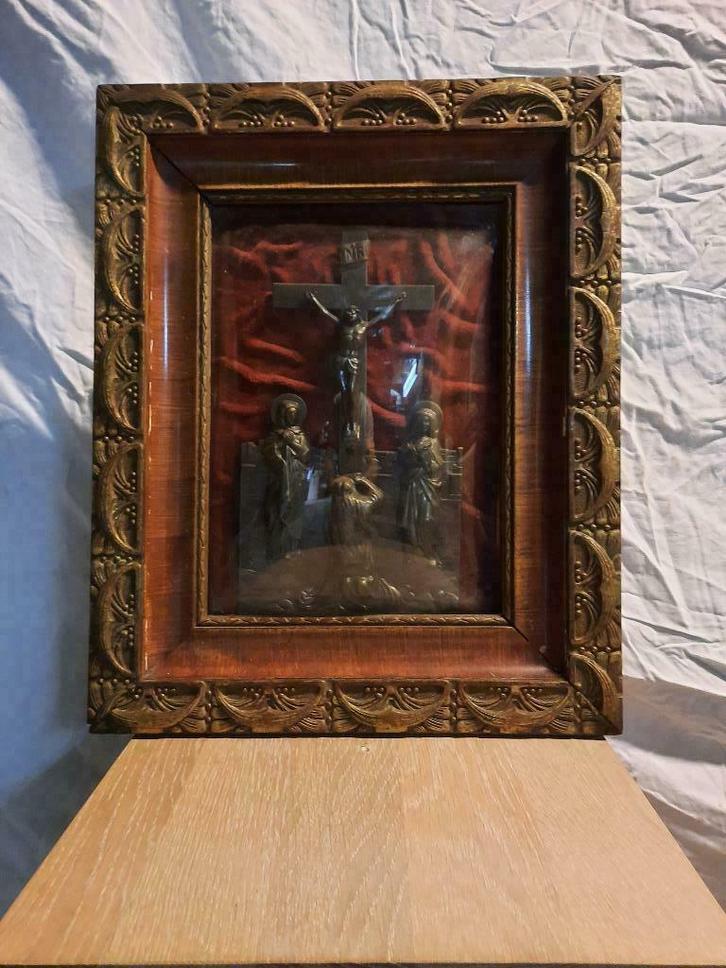 calvarieberg achter bol glas. zéér oud. antiek, Antiek en Kunst, Curiosa en Brocante, Ophalen of Verzenden