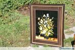 cadre ceramique bouquet de fleur tour bois et velours, Antiquités & Art