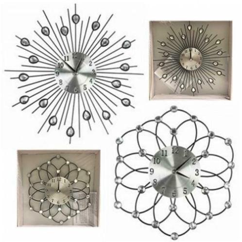 Wandklok klok industrieel metaal met glitter stenen 30 cm, Maison & Meubles, Accessoires pour la Maison | Horloges, Neuf, Horloge murale