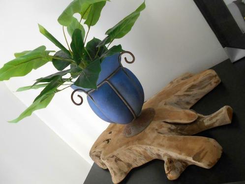 joli vase ancien ..... en verre et métal...25cm, Huis en Inrichting, Woonaccessoires | Vazen, Gebruikt, Blauw, Minder dan 50 cm