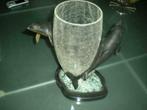 Vase en verre - socle bronze 2 dauphins - SPLENDIDE, Maison & Meubles, Comme neuf, Moins de 50 cm, Enlèvement ou Envoi, Verre