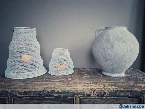 Ijzeren windlicht in metaaldraad wit, diverse afmetingen, Huis en Inrichting, Woonaccessoires | Kandelaars en Kaarsen, Nieuw, Wit
