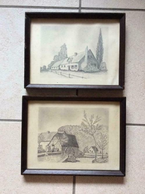 Etsen - 2 stuks - R. De geyter - Jaren '80, Antiek en Kunst, Kunst | Etsen en Gravures, Ophalen of Verzenden